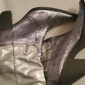 Silver Metallic Faux Suede Cowboy Boots